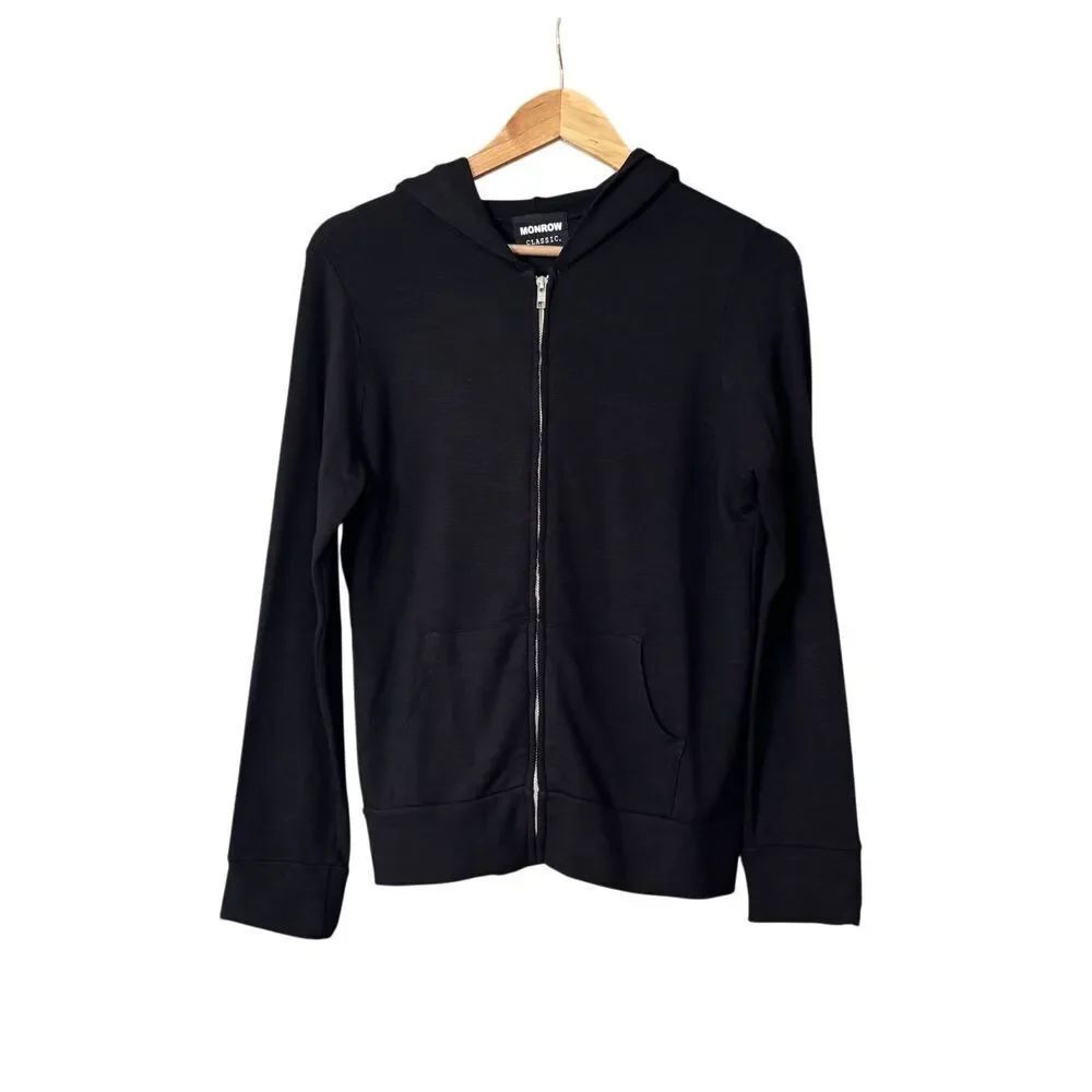 Monrow Supersoft Zip Up Hoody black small $168
